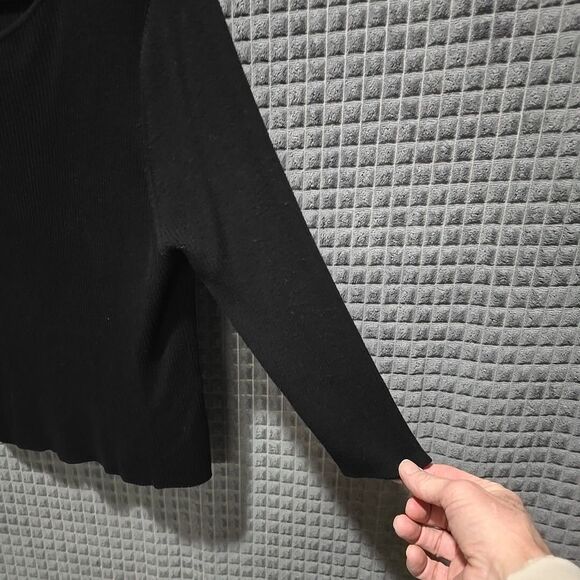 SOFT Black Silk Ribbed Sweater Top Lg 3/4 Sleeve Lightweight Stretch Capsule 90s - Picture 5 of 9